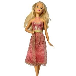 Barbie Fashion 2013 Dress Up Glittering Peach Pink Gold Dress